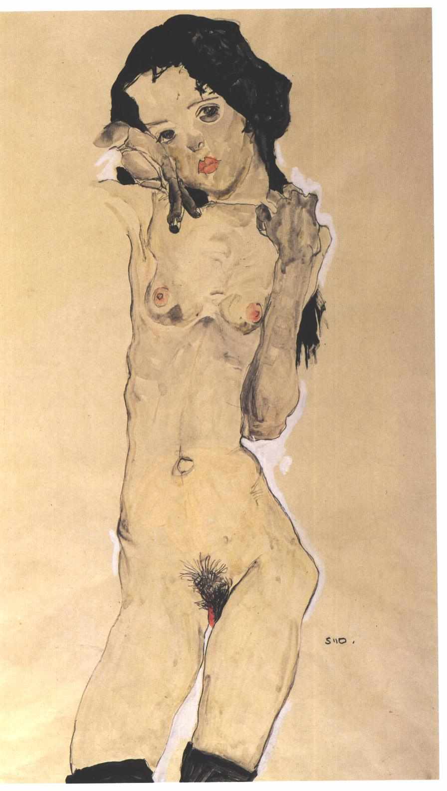 Egon Schiele, Ragazza nuda con i capelli neri, 1910 - Mar dei Sargassi